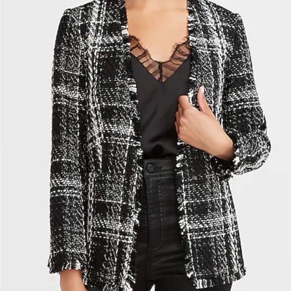 Express Plaid Collarless Boucle Blazer - Picture 6 of 6